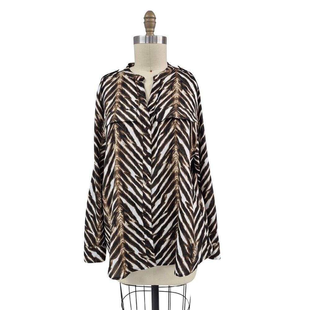Calvin Klein Brown Animal Print Blouse Womens Sz XL Button Down NWOT
